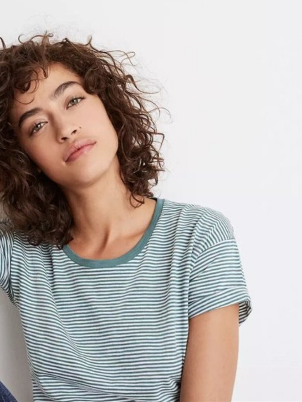 Madewell Whisper Cotton Crewneck Tee in Shirley Teal Ringer Womens Small